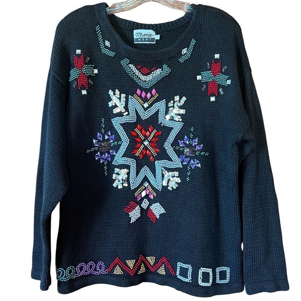 Marnie West Vintage Heavy Beaded Embellished Sweater Size Small